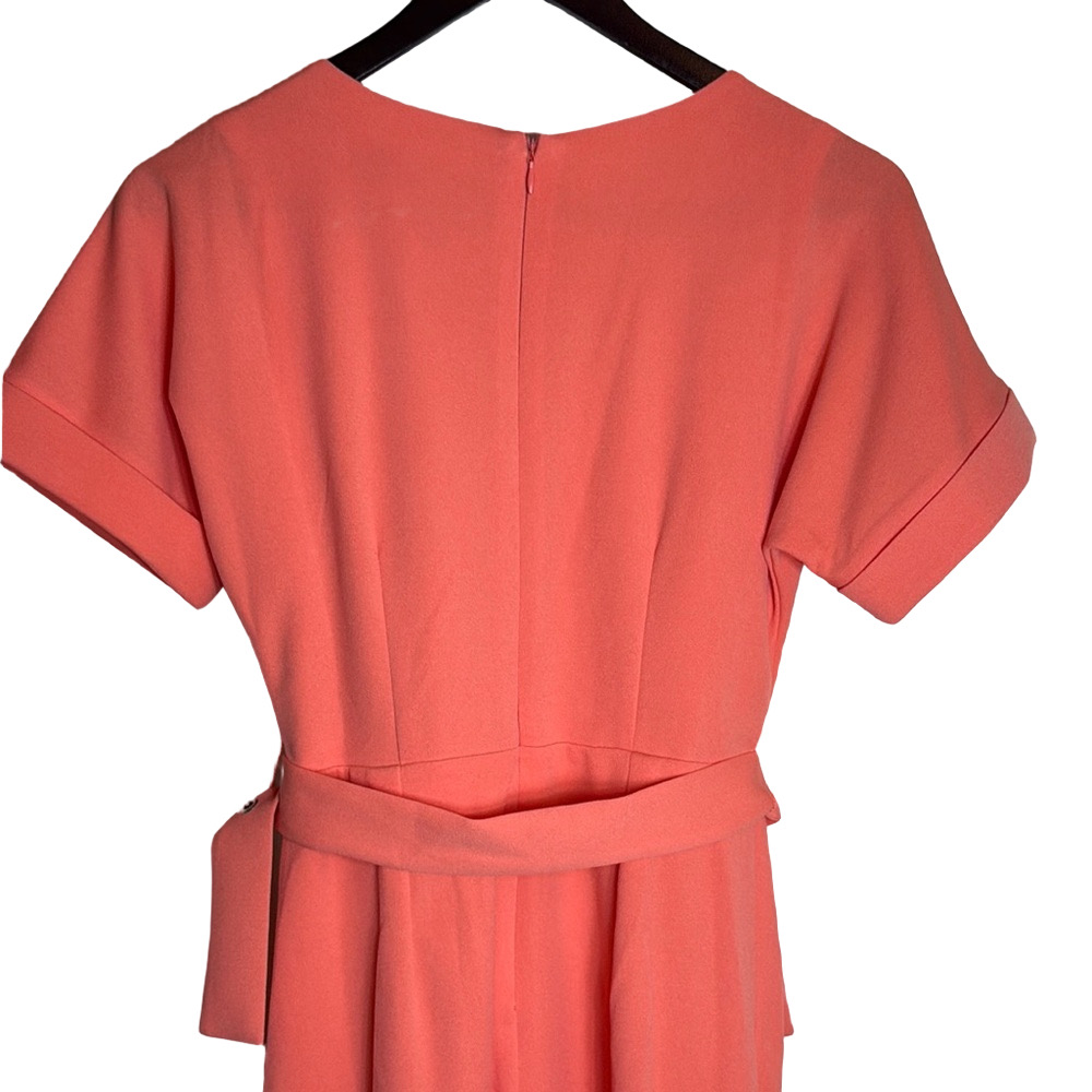 New York & Co Soft Orange Belted V-Neck Classic Midi Dress XS Career Chic New - Picture 8 of 17